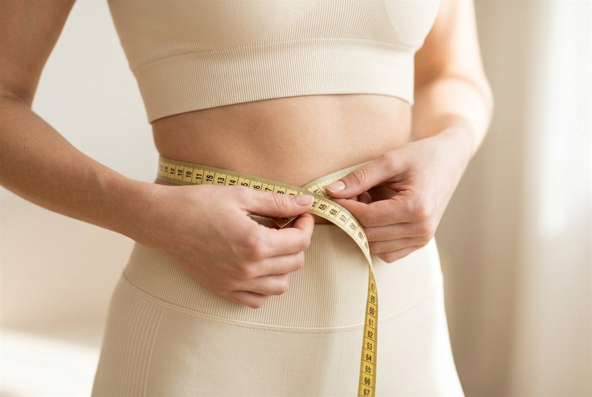A measuring tape around a slim waist — representing healthy, physician-guided weight loss at Juniper Dermatology